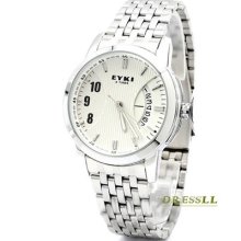 Couple Watches White Dial Steel Band Quartz Calendar Men's Wrist Watch