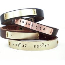 Custom mens leather bracelet, Men's Personalized Jewelry, Personalized Hebrew Hand stamped Leather unisex Bracelet