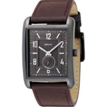 D K N Y Men's Gunmetal-tone Watch With Brown Genuine Leather Strap Ny1331