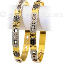 Dancing Stone Bangles 22K Gold Size 2-8/16th Inches