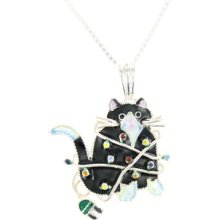 Decorated Cat Christmas Sterling Silver & Enamel Pendant Necklace By Zarah