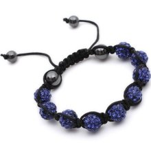 Deep Blue Color Unisex Czech Stone Crystal Bead Shamballa Bracelet 10mm B364