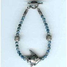 Denim Lapis and Sterling Silver Bracelet with Sterling Silver Electroformed Fish