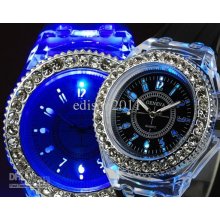 Dhl Led Geneva Watch Quartz Silicone Jelly Crystal Watch Flash Led D