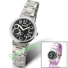 Dial Big Arabic Numerals Metal Watchband Ladies' Round Watch