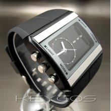 Dial Fashion Quartz Hours Date Alarm Black Rubber Men Women Wrist Watch Wv162