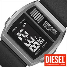 Diesel Men's Lcd Mirror Digital Black Leather Band Watch Dz7203