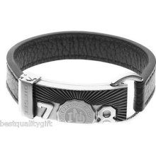 Diesel Stainless Steel+ion Plated+black Leather Cuff Dx0198-new+tag Msrp $120.00