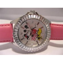 Disney Ladies Dancing Mickey / Minnie Mouse Oversized Stainless Steel Watch