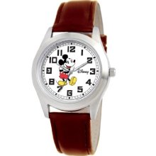 Disney Men's Mickey Silver Perth Brown Leather Strap Watch #0803C005d136s004