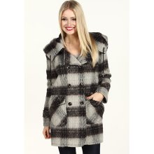 DKNY Double Breasted Plaid Coat w/ Hood Women's Coat