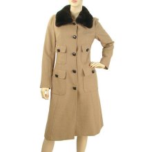 Dolce & Gabbana Coat - Camel Alpaca Coat With Fur Collar