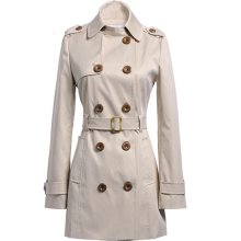 Double Breasted Self-belted Trench Coat-khaki