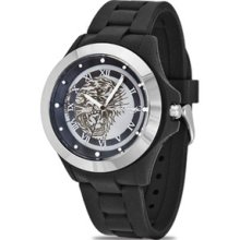 Ed Hardy Grey Dial Quartz Silicone Black Strap Watch