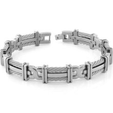 Edward Mirell Cable Squared Double Sterling Silver Cable Titanium Link Bracelet