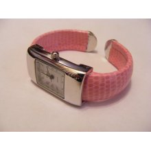 Eikon Bright Pink 5/8 Inch Simulated Snakeskin Leather Cuff Quartz Watch