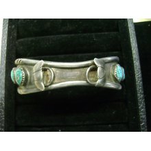 Ej00214 Navajo Sterling Silver Turquoise Watch Bracelet Old Pawn ?