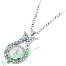 Elegant Necklace Twin duck Crystal Pendant Quartz Watches Blue