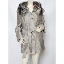 Escada Silver Fox Fur Collar Wool Jacquard Coat Jacket Sz 40 Us 6 $5,250