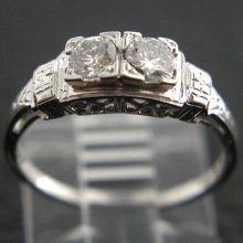 Estate Antique 14k White Gold Ladies Two Diamond Filigree Band Ring