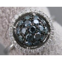 Estate Blue White Diamond 14k White Gold Round Pave Cocktail Ring 11m R46366a/bl