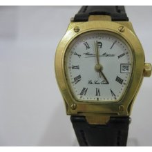 Etienne Aigner Gold Case Leather Strap Date Quartz Ladies Watch Swiss Made