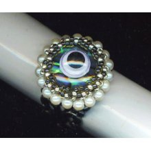 Evil Eye Beadwoven Adjustable Ring . Pearl Ring . Mother of Pearl . Statement Cocktail Ring - Blink Of an Eye by enchantedbeads on Etsy