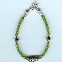 Faceted British Columbian Jade and Bali-Style Sterling Silver Bracelet