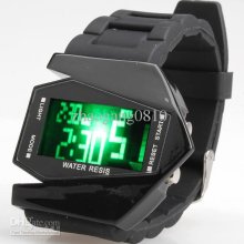 Fashion Cool Black Unisex Colorful Led Aircraft Watch Sports Watch