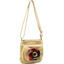 Fashion crossbody bag with multi colored floral accent