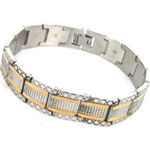 Fashion Fine Men's Stainless Steel Gold Strap Chain Bracelet Gift 8.2 Inch