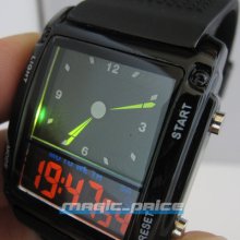 Fashion Hours Date Alarm Led Lcd Black Rubber Unisex Men Wrist Watch A041