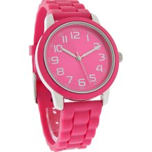 Fashion Ladies 38mm Hot Pink Jelly Rubber Band Quartz Watch ZRT8007