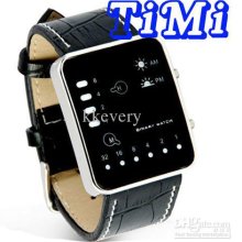 Fashion Led Light Dot Matrix Digital Leather Mens Watch New Style Fr