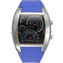 Fashion Men Speedometer Digital Dial Car Meter Blue Led Sports Wrist Watch Gift