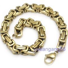 Fashion Polish Gold 5mm Byzantine Chain 316l Stainless Steel Men's Bracelet 8.6