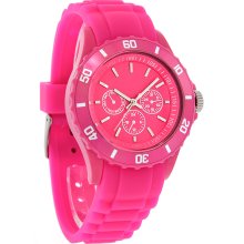 Fashion Quartz Ladies 3-Eye Sub Dial Hot Pink Jelly Rubber Watch ZRT8013 New