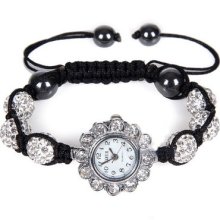 Fashion Shamballa Crystal Disco Ball Bling Bracelet Girls Gift Wrist Watch