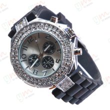 Fashion Silicone Cz Bling Quartz Men Women Girl Jelly Quartz Wrist Watch