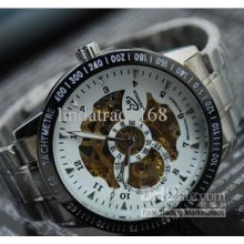 Fashion White Dial Steel Belt Zinc Alloy Mechanical Watch For Men Ma