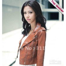 Fashion Womens Korea Sexy Turndown Collar Leather Ladies Jacket Coat