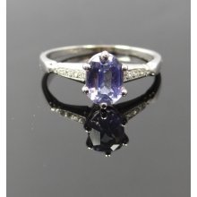 Feminine Vintage White Gold Pave Diamond and Pale Blue Ceylon Sapphire Ring - RGSA184P