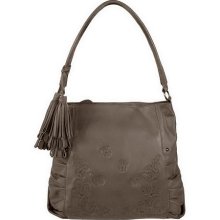 Fiore by Isabella Fiore Carla Leather Hobo with Embroidery - Titanium - One Size