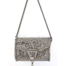 Floral Engrave 925 Sterling Silver Evening Shoulder Bag Handmade