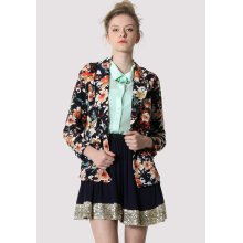 Flower Print Blazer in Navy