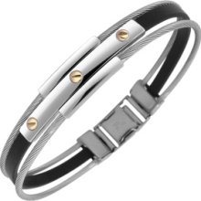 Forzieri Designer Bracelets, Men's Stainless Steel and Rubber Screws Bracelet