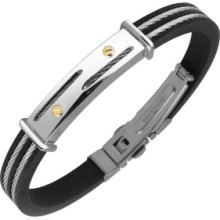 Forzieri Designer Bracelets, Men's Stainless Steel and Rubber Plaque Bracelet