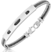 Forzieri Designer Men's Bracelets, Stainless Steel Bracelet with Rectangular Plaque