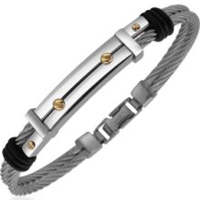 Forzieri Designer Men's Bracelets, Men's Stainless Steel and Gold Screw Bracelet