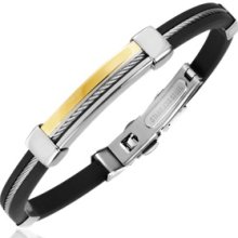 Forzieri Designer Men's Bracelets, Men's Stainless Steel and Rubber Bracelet